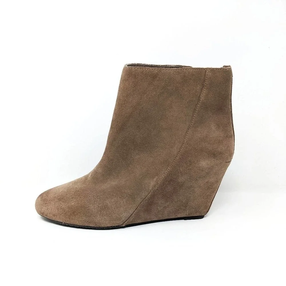 Vince Camuto Womens 10 Melisi Leather Brown Suede Wedge Zip Ankle Booties Boots - Picture 1 of 12